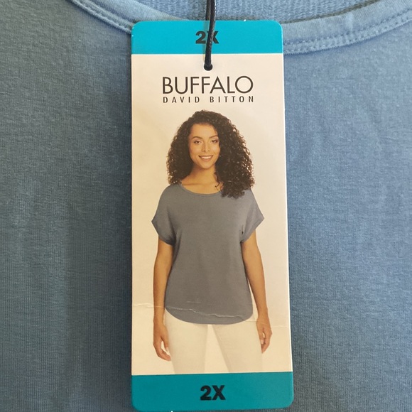 Buffalo David Bitton Short Sleeve Top Blue 2X NWT - Picture 3 of 8